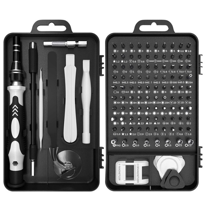 Set de surubelnite de precizie, 115 piese, Magnetice, Negru/Gri