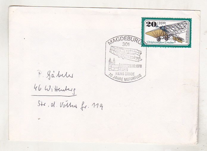 bnk fil Aerofilatelie - Germania RDG Plic stampila ocazionala Magdeburg 1978
