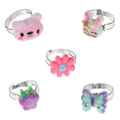 Set Inele Metalice pentru Copii, Model Figurine, Marime Reglabila, Multicolor, 5 Buca?i foto