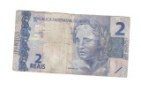 Bancnota Brazilia 2 reais 2010 (seria DF 2016), circulata, uzata