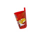 Pahar cu pai pentru copii, Cars, Rosu, gradinita, Baieti, 400ml, ATU-080348