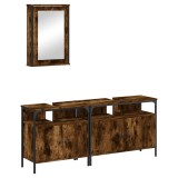Cumpara ieftin Set mobilier de baie, 3 piese, stejar fumuriu, lemn prelucrat