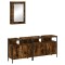 Set mobilier de baie, 3 piese, stejar fumuriu, lemn prelucrat