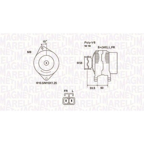 Alternator Hyundai: i20 (Ib), i30 (Fd), Veloster (Fs); Kia: Carens 3 (Un), Cee&amp;#39;d (Jd), Soul 1 (Am), 1.4, 1.6, fulie 58mm, MAGNETI MARELLI