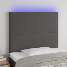 vidaXL Tăblie de pat cu LED, gri, 100x5x118/128 cm, piele ecologică