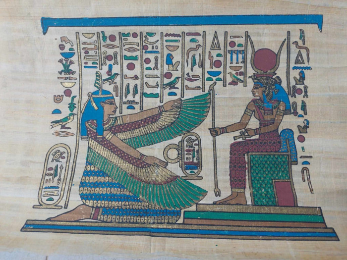 tablou vechi stil Egiptean,pictat manual,hartie papirus REGINA EGIPTEANA,43/32