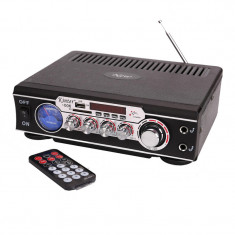 Amplificator profesional tip statie 006, 2 x 30 W, USB, SD Card, Radio FM, 2 x intrare microfon, telecomanda foto