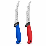 Cumpara ieftin Set 2 cutite pentru transare 28.5 cm, lama curbata 15 cm cu alveole, 100 g buc, otel inoxidabil, manere ergonomice, culori aleatorii