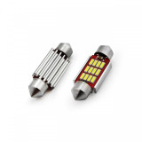 Set becuri auto cu LED CANBUS sofit compatibil C5W 12 SMD 4014 36mm Alb 12/24V,