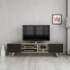 Comoda TV Assens 40 x 160 x 31 cm stejar negru cu 2 usi si 3 rafturi [en.casa] HausGarden Leisure