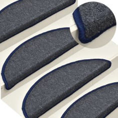 vidaXL Covorașe pentru scări, 15 buc., 56x17x3 cm, gri &icirc;nchis și albastru, semirotunde