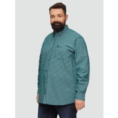 Camasa barbati big sizes, cu maneca lunga si imprimeu in carouri, Regular fit, Verde inchis, 2XL