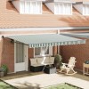 Copertină Dungi Verde și alb 4,5 &times; 3 m Poliester și metal