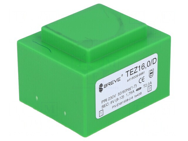 Transformator &icirc;ncapsulat 16VA 230V 9V PCB