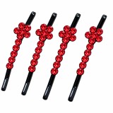 Cumpara ieftin Set 4 clame par rosu 5 x 1 cm cu pietre decorative, model floral stralucitor, accesorii pentru coc, suvite si coafuri de ocazie