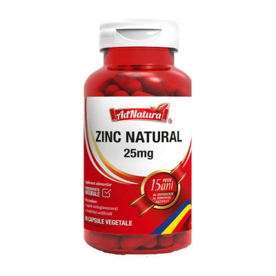 Zinc Natural 25 miligrame 60 capsule Adserv foto