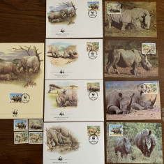 swaziland - rinocer - serie 4 timbre MNH, 4 FDC, 4 maxime, fauna wwf