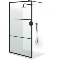 Paravan dus walk-in Aqua Class &reg; Black, model Vintage negru, sticla clara, securizata, 80x195 cm