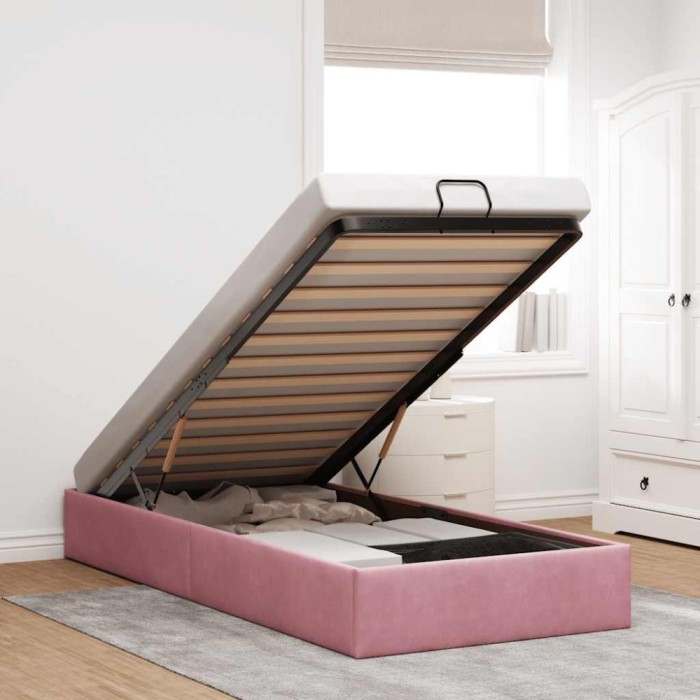 vidaXL Cadru de pat otoman fără saltea roz 90x190 cm catifea 3310936