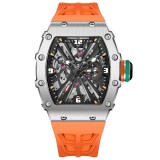 Ceas bărbătesc PAGANI DESIGN PD-1738 &ndash; skeleton quartz VH65, safir, curea silicon portocalie, design sport premium 42mm