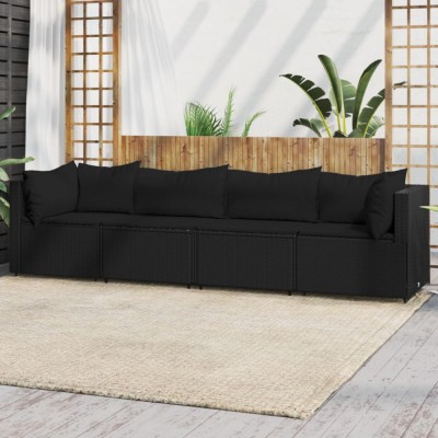 Gossi set mobilier relaxare gradina 4 piese cu perne poliratan negru foto