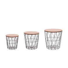 Set 3 masute fier negru mdf maro 29 x 30,5, 34 x 36, 39,5 x 40,5 cm