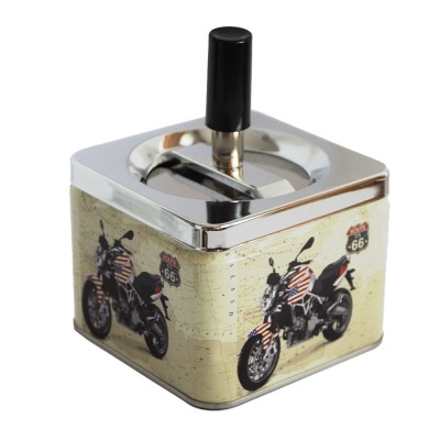 Scrumiera metalica Pufo American motorcycle antivant cu buton, 9 cm foto