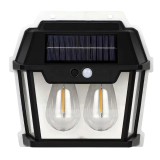 Lampa solara de exterior tip felinar cu 2 becuri LED 2W