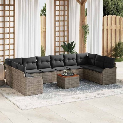vidaXL Set de canapele pentru grădină 11 pcs Gri Rattan poli foto