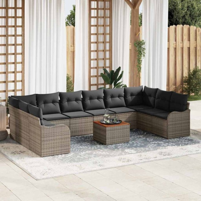 vidaXL Set de canapele pentru grădină 11 pcs Gri Rattan poli