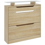 HOMCOM Dulap pentru pantofi 2 sertare rabatabile + 1 sertar culisant + 1 blat si 1 raft din sticla ajustabil | Aosom Romania