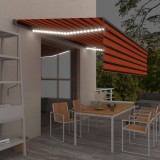 Copertină retractabilă manual cu stor, portocaliu&amp;maro, 5x3 m