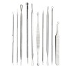 Set 10 instrumente pentru extractia punctelor negre, acnee, inox, argintiu, Dactylion