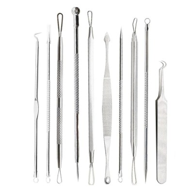 Set 10 instrumente pentru extractia punctelor negre, acnee, inox, argintiu foto