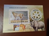 Coliță Republica Centrafricană 1984 - Ghepard, Rinocer Negru, Pasărea Buphaga Simbioză, Hartă, Club Rotary International -A333