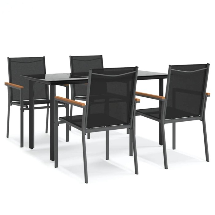 Set mobilier de gradina, 5 piese, negru, textilena si otel