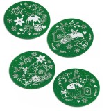 Set 4 suporturi pahare Craciun textil verde alb 12 cm