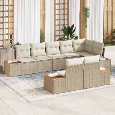 vidaXL Set de canapele pentru grădină cu pernă 8 pcs bej și crem foto