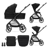 Carucior set 2 in 1, Lorelli Venice, cos landou individual, cadru din aluminiu, sezut reversibil, pana la 22 Kg, Black