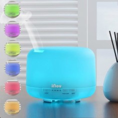 Difuzor Aromaterapie cu ultrasunete si Umidificator cu led iNOV DZ-09, Lampa de veghe, silentios, 500 ml, programabil, Alb foto