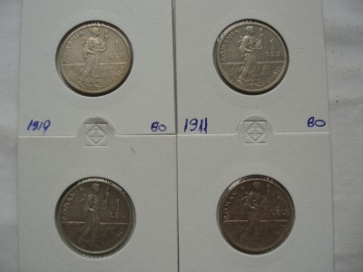 ROMANIA - SET 1 LEU 1910 + 1911 +1912 + 1914 , Ag835 , CAROL I, L 14.56 foto