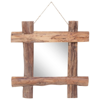 vidaXL Oglindă cu ramă bușteni, natural, 50x50 cm, lemn masiv reciclat foto