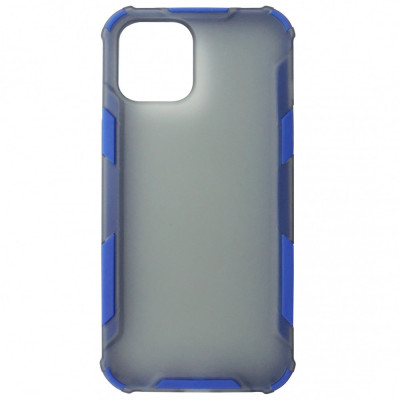 Husa tip capac spate antisoc plastic gri semitransparent + silicon albastru pentru Apple iPhone 12 Pro Max foto
