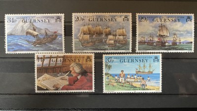PC75 - Guernsey 1990 Aniversare/ Navigatie/ Corabii, serie MNH, 5v foto