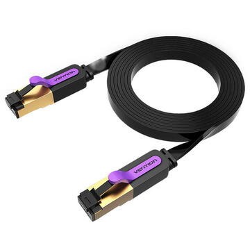 Patch Cord STP Vention, Cat. 7, 15m, flat cable, conductor cupru, viteza max transfer 10 Gbps, invelis PVC, negru, &amp;quot;ICABN&amp;quot; (timbru verde 0.8 lei) - 69 foto