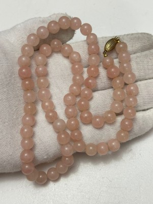 COLIER QUARTZ ROZ - Bile + ARGINT aurit 800 - 71cm - Vintage ! foto