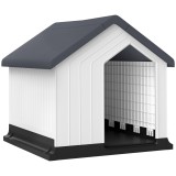 PawHut Niche pentru c&acirc;ine pentru exterior, adăpost impermeabil cu fereastră, din plastic, 62lungime x 61Lățime x 60&Icirc;nălțime cm, gri | Aosom Romania