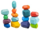 Set 16 Pietre Lemn Multicolor Kruzzel - Joc Educativ Forme si Culori, Stivuire, Constructie, Dezvoltare Motrica, Imaginatie