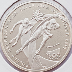 638 Polonia 10 zlote 2010 Polish Olympic Team Vancouver km 716 UNC argint