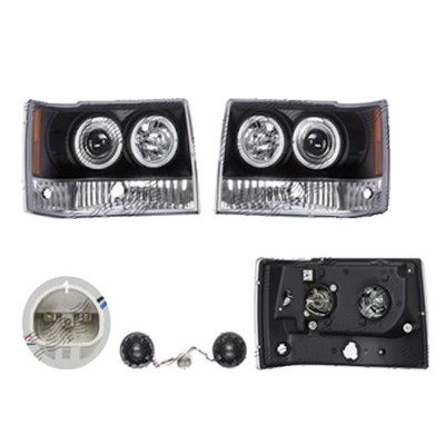 Set faruri Jeep Grand Cherokee (Z) 01.1994-1998, partea Stanga+Dreapta, Tuning, Fata, cu Lucas; Tip=USA; H1+H3; manual; negru, transparent; tuning; O foto